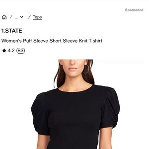 1.STATE Black Puff-Sleeve Knit Top